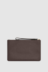 Back product shot of the Oroton Eve Medium Pouch in Coffee Bean and Premium pebble leather for Women .
