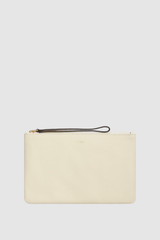 Front product shot of the Oroton Eve Medium Pouch in Warm Cream and Premium pebble leather for Women .