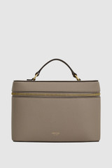 Front product shot of the Oroton Eve Large Top Handle Beauty Case in Oyster and Pebble leather for Women .