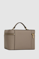 Back product shot of the Oroton Eve Large Top Handle Beauty Case in Oyster and Pebble leather for Women .