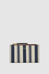 Front product shot of the Oroton Eve Stripe 12 Credit Card Zip Wallet in Stripe/Cognac and PVC material for Women .