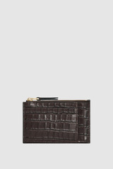 Back product shot of the Oroton Eve Texture Mini 4 Credit Card Zip Pouch in Coffee Bean Texture and Premium embossed leather for Women .