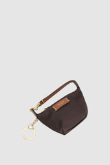 Front product shot of the Oroton Lilly Nylon Pouch Charm Keyring in Burnt Umber and Nylon fabric material for Women .