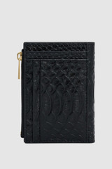Back product shot of the Oroton Mica Texture Mini 10 Credit Card Zip Wallet in Black Snake and Premium textured leather for Women .