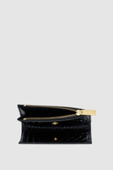 Internal product shot of the Oroton Mica Texture Mini 10 Credit Card Zip Wallet in Black Snake and Premium textured leather for Women .