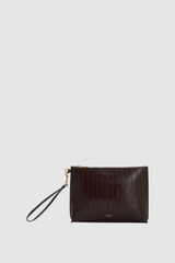 Front product shot of the Oroton Cecile Texture Pouch in Mulberry and Textured leather Outer for Women .