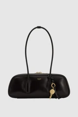 Front product shot of the Oroton Louisa Crackle Shoulder Bag in Dark Chocolate and Premium smooth leather for Women .