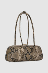 Back product shot of the Oroton Louisa Texture Shoulder Bag in Taupe/Black and Premium embossed leather for Women .