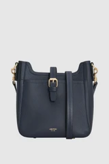 Front product shot of the Oroton Dylan Small Bucket in Dark Navy and Premium pebble leather for Women .