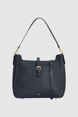 Front product shot of the Oroton Dylan Large Bucket in Dark Navy and Premium pebble leather for Women .
