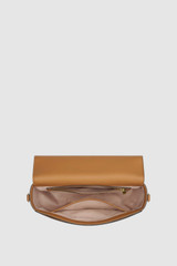 Internal product shot of the Oroton Yvonne Signature Medium Saddle Bag in Stone/Tan and Nylon canvas base cloth material with PVC coating (70% PVC, 30% polyester) for Women .