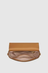 Internal product shot of the Oroton Yvonne Signature Medium Saddle Bag in Stone/Tan and Nylon canvas base cloth material with PVC coating (70% PVC, 30% polyester) for Women .