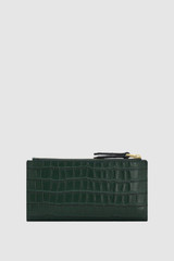 Back product shot of the Oroton Eve Texture Slim Zip Wallet in Evergreen and Premium embossed crocodile leather for Women .