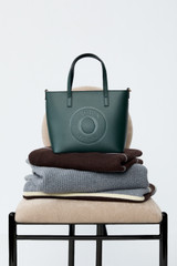 Detail product shot of the Oroton Polly Smooth Small Tote in Evergreen and Premium smooth leather for Women .