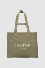 Front product shot of the Oroton Everyday Tote in Pistachio and 99.9% recycled polyester material for Women .