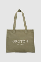 Front product shot of the Oroton Everyday Tote in Pistachio and 99.9% recycled polyester material for Women .