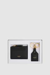 Front product shot of the Oroton Eve 4 Credit Card Pouch & Airtag Keyring Gift Set in Black and Premium pebble leather for Women .