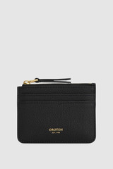 Front product shot of the Oroton Eve 4 Credit Card Pouch & Airtag Keyring Gift Set in Black and Premium pebble leather for Women .