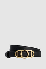 Front product shot of the Oroton Juliette Smooth Reversible Belt in Black/Cinnamon and Premium smooth leather for Women .