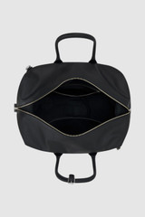 Internal product shot of the Oroton Voyager Coated Nylon Weekender in Black and 100% polyester fabric for Men .