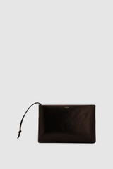 Front product shot of the Oroton Marais Crackle Wristlet Pouch in Dark Chocolate and Premium smooth leather for Women .