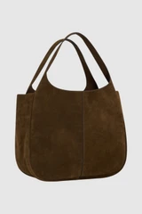 Back product shot of the Oroton Emilia Suede Large Tote in Husk Brown and Premium cow suede leather for Women .