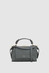 Front product shot of the Oroton Mica Texture Mini Bowler in Soot and Premium embossed ostrich leather for Women .
