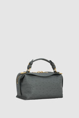 Back product shot of the Oroton Mica Texture Mini Bowler in Soot and Premium embossed ostrich leather for Women .