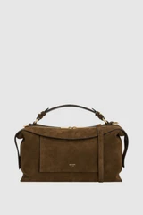Front product shot of the Oroton Mica Suede Large Bowler in Husk Brown and Premium cow suede leather for Women .