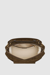 Internal product shot of the Oroton Mica Suede Large Bowler in Husk Brown and Premium cow suede leather for Women .