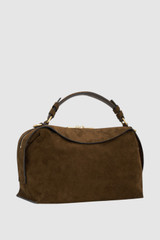 Back product shot of the Oroton Mica Suede Large Bowler in Husk Brown and Premium cow suede leather for Women .