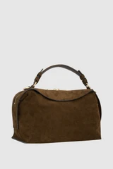 Back product shot of the Oroton Mica Suede Large Bowler in Husk Brown and Premium cow suede leather for Women .