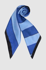 Front product shot of the Oroton Slub Silk Stripe Scarf in Azure Blue and 100% silk twill fabric for Women .