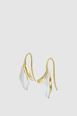 Front product shot of the Oroton Magnolia Hook Earrings in Worn Gold/White and Brass material for Women .