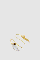 Detail product shot of the Oroton Magnolia Hook Earrings in Worn Gold/White and Brass material for Women .