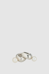 Detail product shot of the Oroton Arden Pearl Huggies in Silver/Pearl and Brass material for Women .
