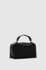 Back product shot of the Oroton Mica Beaded Mini Bowler in Black and Premium canvas material for Women .