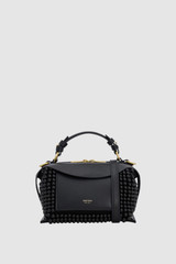 Front product shot of the Oroton Mica Beaded Mini Bowler in Black and Premium canvas material for Women .