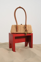 Detail product shot of the Oroton Louisa Wicker Bag in Natural/Cognac and Premium smooth cow leather for Women .