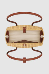 Internal product shot of the Oroton Louisa Wicker Bag in Natural/Cognac and Premium smooth cow leather for Women .
