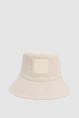 Detail product shot of the Oroton Corduroy Bucket Hat in Eggshell and 100% cotton fabric for Women .