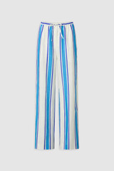 Front product shot of the Oroton Shore Stripe Pyjama Pant in Sea Blue and 100% heavy linen fabric for Women .