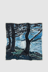 Front product shot of the Oroton The Lightwater Scarf in Midnight Blue and 100% silk twill fabric for Women .