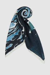 Front product shot of the Oroton The Lightwater Scarf in Midnight Blue and 100% silk twill fabric for Women .