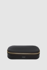 Front product shot of the Oroton Jordan Crackle Zip Sunglasses Case in Dark Chocolate and Premium crackle leather for Men .