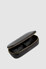 Internal product shot of the Oroton Jordan Crackle Zip Sunglasses Case in Dark Chocolate and Premium crackle leather for Men .