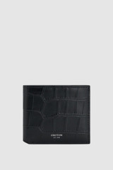 Front product shot of the Oroton Jordan Texture Bifold Wallet in Black and Premium textured leather for Men .