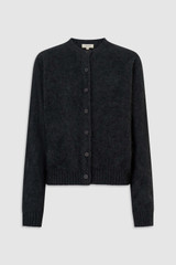Front product shot of the Oroton Cashmere Blend Cardigan in Charcoal and 70% ultra fine merino wool and 30% cashmere blend fabric for Women .
