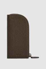 Front product shot of the Oroton Jude Duet Sunglasses Case in Dark Olive and Premium pebble leather for Men .