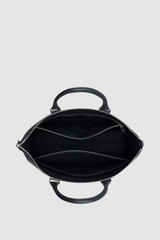 Internal product shot of the Oroton Paxton Briefcase in Black and Premium pebble leather for Men .